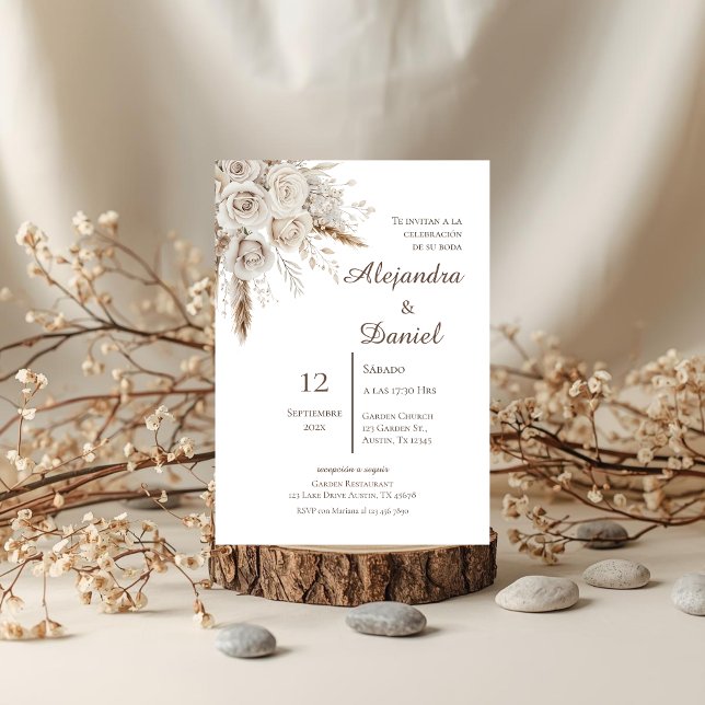 Convites Boho Floral Casamento Espanhol (Criador carregado)