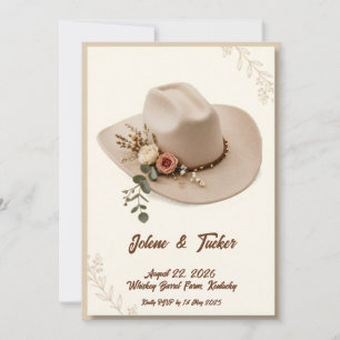 Convites Boho Floral Chapéu de Cowboy Casamento Elegante