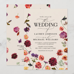 Convites Boho Floral Código QR Casamento