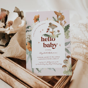 Convites Boho Floral Cogumelo Botânico Chá de Bebê