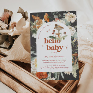 Convites Boho Floral Cogumelo Botânico   Chá de Bebê