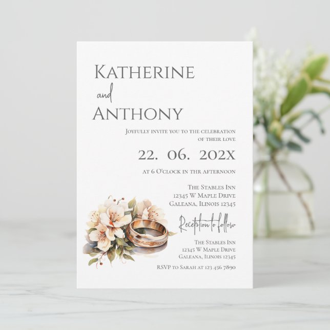 Convites Boho Floral com Anel Casamento  (Em pé/Frente)