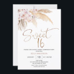 Convites Boho Floral Com Pampas Sweet 16 Aniversário<br><div class="desc">Boho Floral Com Pampas Sweet 16 Birthday Invitation Sweet bohemian floral Sweet 16 aniversários com um arranjo floral de blush com grama pampas. O título é uma imagem de cobre falsa que pode ser removida.</div>