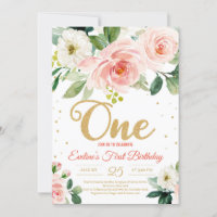 Boho floral cor-de-rosa pincelado Primeiro anivers