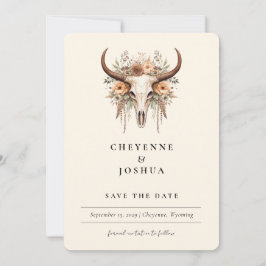 Convites Boho Floral Cow Skull Western Photo Save the Date