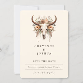 Convites Boho Floral Cow Skull Western QRcode Salvar a Data
