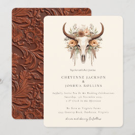 Convites Boho Floral Cow Skull Western Weding