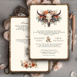 Convites Boho Floral Cow Skull Western Weditation<br><div class="desc">Encontrem seus hóspedes com este tema ocidental todos em um convite de casamento com crânio de vaca rústico e lindas flores de terra com o Código QR para RSVP online. Basta adicionar os detalhes do seu evento neste modelo fácil de usar para torná-lo um convite de tipo único.</div>