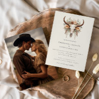Boho Floral Crânio Ocidental Foto Casamento 