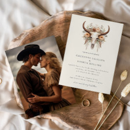 Convites Boho Floral Crânio Ocidental Foto Casamento