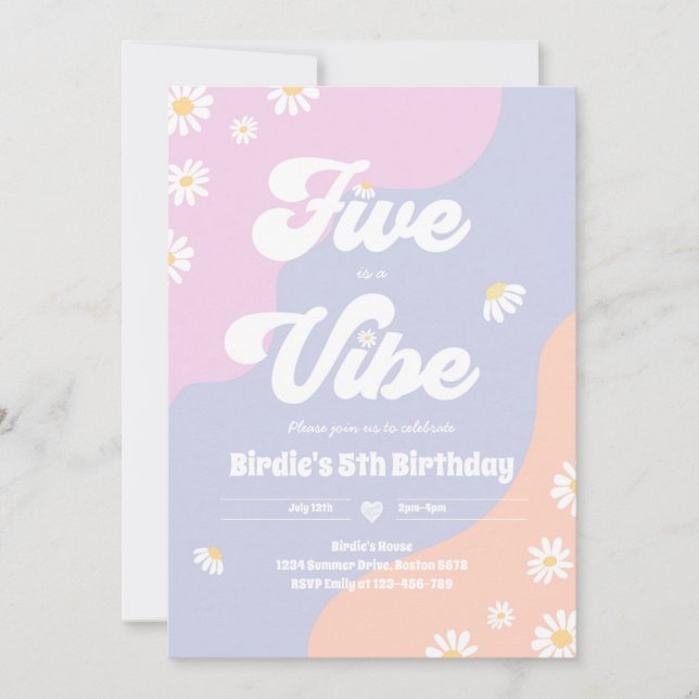 Convites Boho Floral Daisy 5 Birthday Cinco É Um Vibe (Frente)