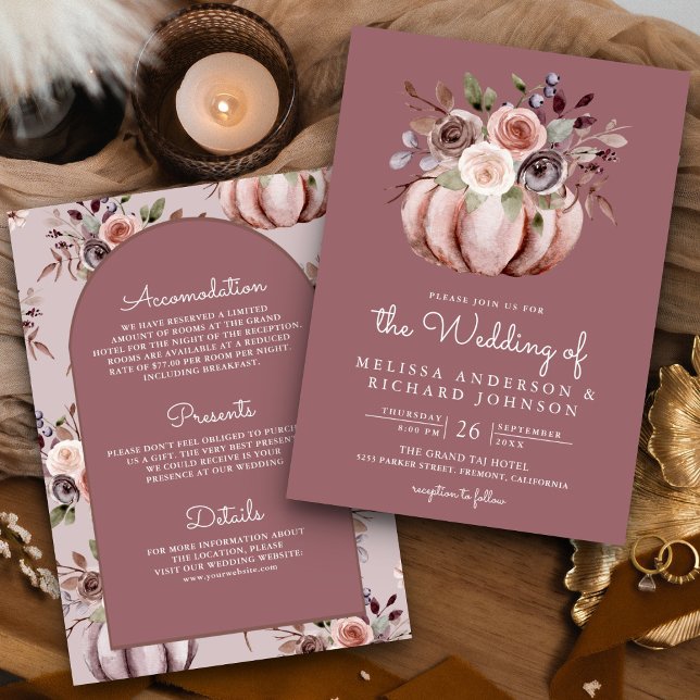 Convites Boho Floral de Abóbora Tudo em Um Casamento Rosa E (Criador carregado)