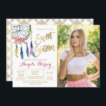 Convites Boho Floral Dream Catcher Sweet 16 Foto de Anivers<br><div class="desc">Boho Floral Dream Catcher Sweet 16 Aniversário Foto</div>