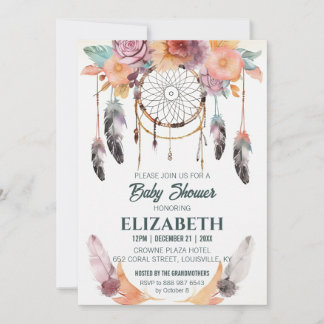 Convites Boho Floral Dreamcatcher Chá de fraldas Ideias