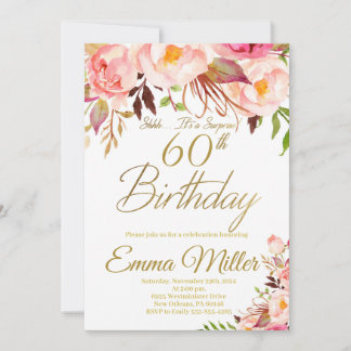 Convites Boho Floral e Dourada Surpresa 60º Aniversário