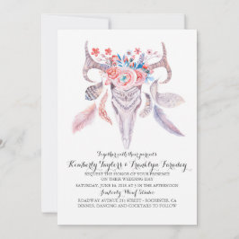 Convites Boho Floral Feather Deer Antlers Casamento