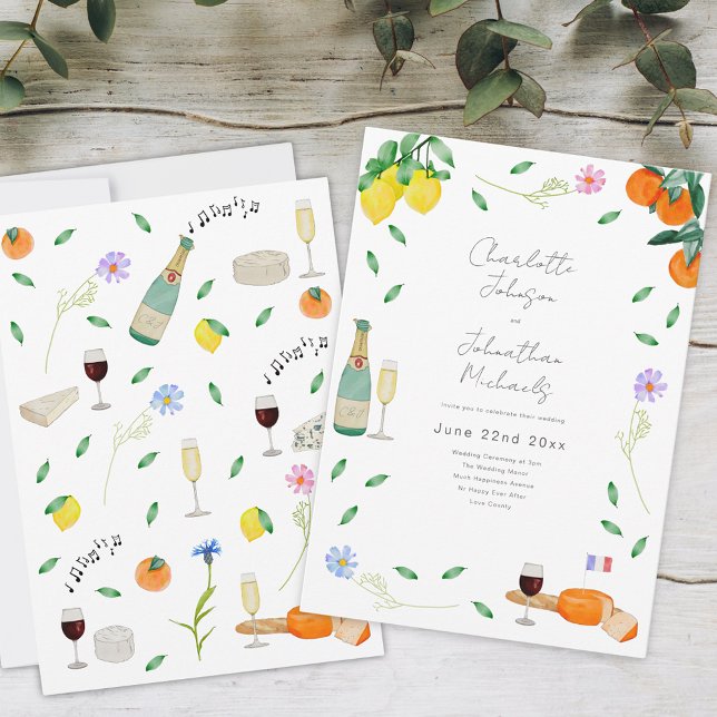 Convites Boho Floral French Wine and Cheese (Boho chic summer wedding whimsical floral wind and cheese french theme)