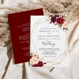 Convites Boho Floral Frente e Casamento Traseiro Geométrico