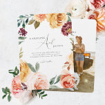 Convites Boho Floral Garden | Foto Casual Casual<br><div class="desc">Este convite de casamento de fotos mínimas apresenta novas figuras modernas, emolduradas por florais cor de rosa, amarelo, laranja e ouro com sua própria foto no verso. Essas placas projetadas profissionalmente são rapidamente personalizáveis. Adicione seu texto personalizado a este design usando as caixas "Editar este modelo design" no lado direito...</div>