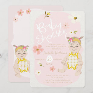 Convites Boho Floral Girl Invocando Chá de fraldas Rosa