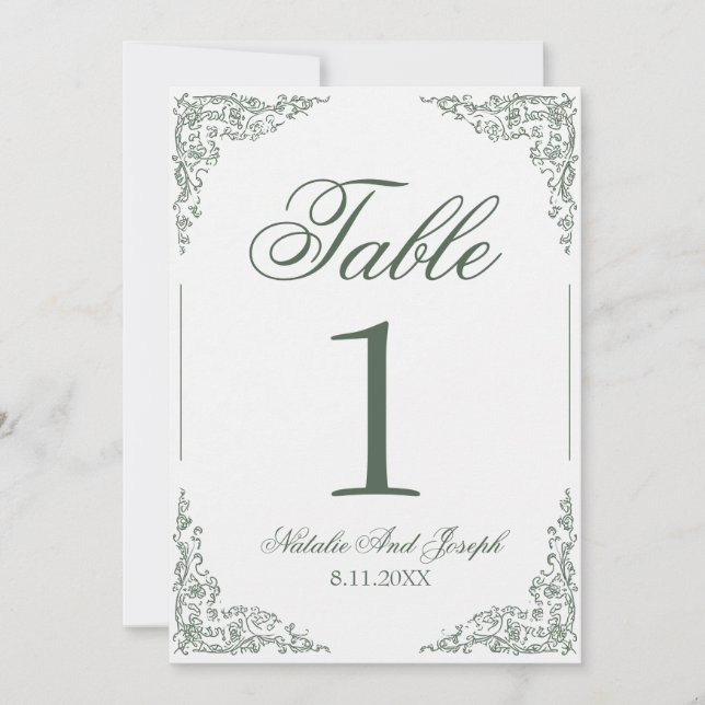 Convites Boho Floral Green Botanical Wedding Table Number (Frente)