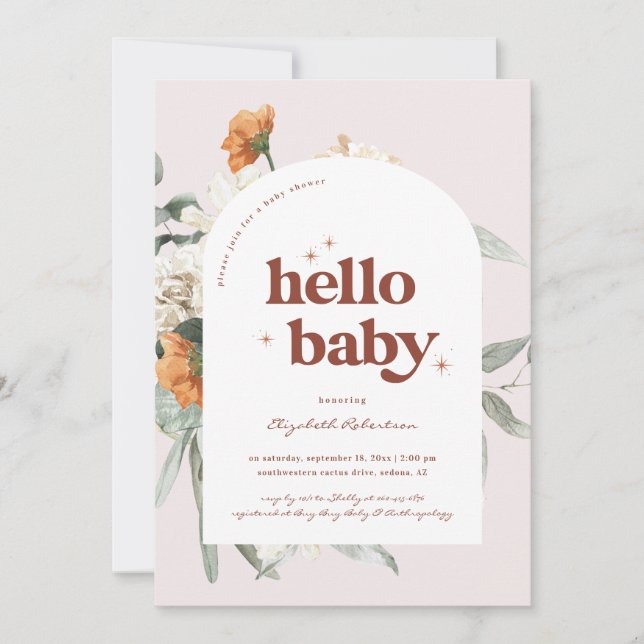 Convites Boho Floral Greenery Botânico | Chá de Bebê (Frente)