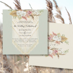 Convites BoHO Floral Greenery Pampas Grass Mint Casamento