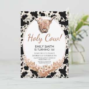 Convites Boho Floral Highland Cow Aniversário