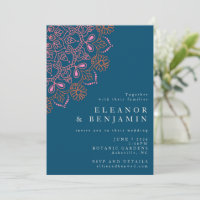 Boho Floral Mandala Teal Blue Elegante Casamento