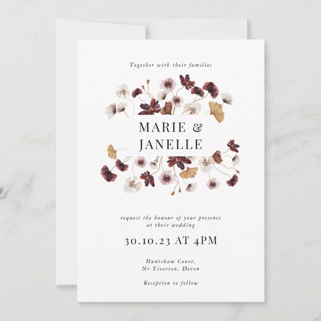 Convites Boho Floral Minimalista Invitação de Casamento (Frente)