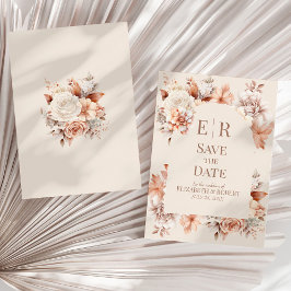 Convites Boho Floral Mousse Monograma Casamento Salvar Data