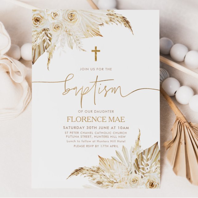 Convites Boho Floral Neutro Meninas Batismo e Batizado (Boho Baptism Invitation)
