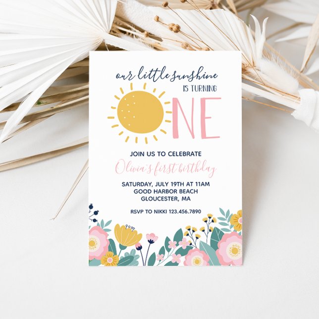 Convites Boho Floral Nossa Pequena Sunshine 1º Aniversário (Criador carregado)