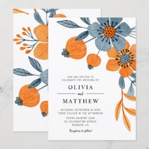 Convites Boho Floral Orange Blue Casamento