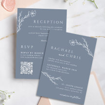 Boho Floral Outline Dusty Blue Tudo em um código Q