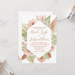 Convites Boho Floral, Palm e Pampas terracotta