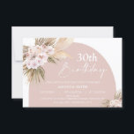 Convites Boho Floral Pampas Palm Rosa<br><div class="desc">Boho Floral Pampas Palm Rosa aniversário de 30 anos Convite Este convite de aniversário boêmico pode ser utilizado para qualquer idade e inclui dois arranjos florais boêmicos com grama-pampas, palmeiras e rosas em vários tons. O fundo é branco e um arco largo e esbranquiçado. Esse convite para aniversário de 30...</div>