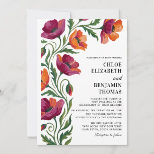 Convites Boho Floral Papoula Casamento Pintado à Mão