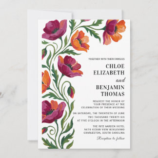 Convites Boho Floral Papoula Casamento Pintado à Mão