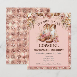 Convites Boho Floral Pink Cowgirl Birthday Rodeo