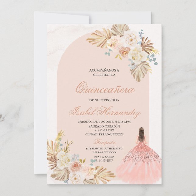 Convites Boho Floral quinceañera espanhol (Frente)