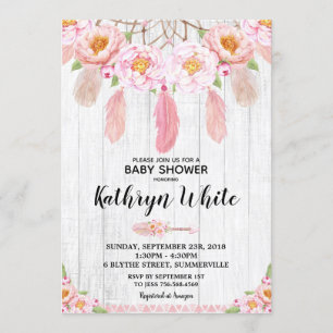 Convites Boho Floral Rustic Chá de fraldas Invent Girl