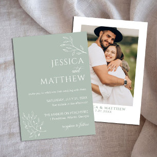 Convites Boho Floral Sage Green Calliographic