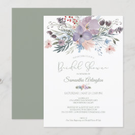 Convites Boho Floral Sage Green Violet Blush Chá de panela