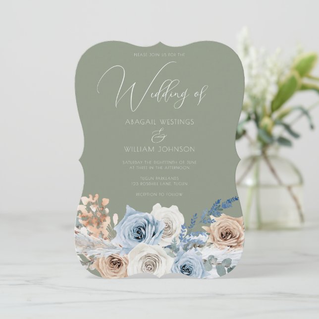 Convites Boho Floral & Sage Green Wedding (Em pé/Frente)