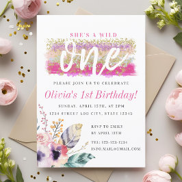 Convites Boho Floral Selvagem Um Primeiro Aniversário de Me
