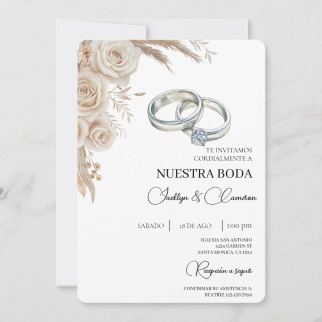 Convites Boho Floral Spanish Wedding Invitation (Frente)