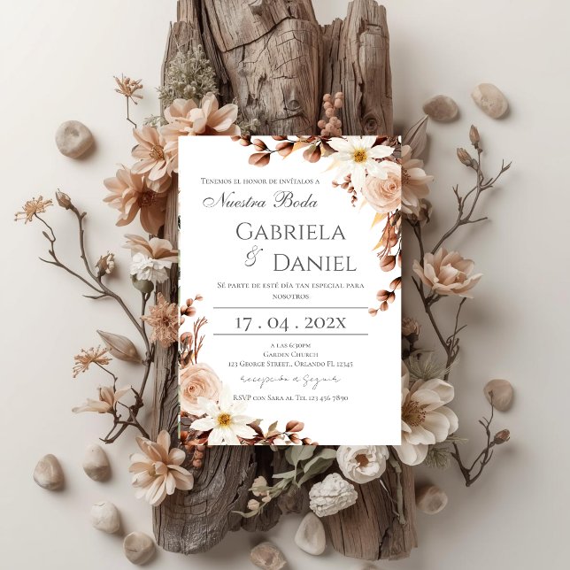 Convites Boho Floral Spanish Wedding Invitation (Criador carregado)