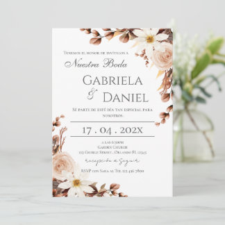 Convites Boho Floral Spanish Wedding Invitation