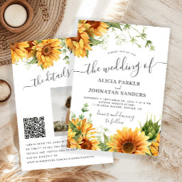 Convites Boho floral sunflower black and white wedding